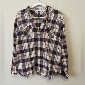 Mountain Hardwear Plaid Hooded Button Down, Size Large
